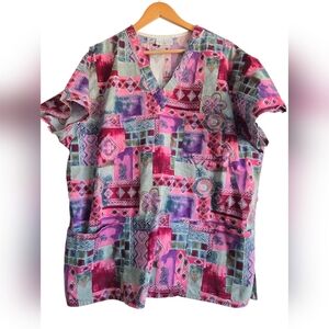 Vintage Peaches Uniforms Multicolor Patchwork Top Size XL/2X